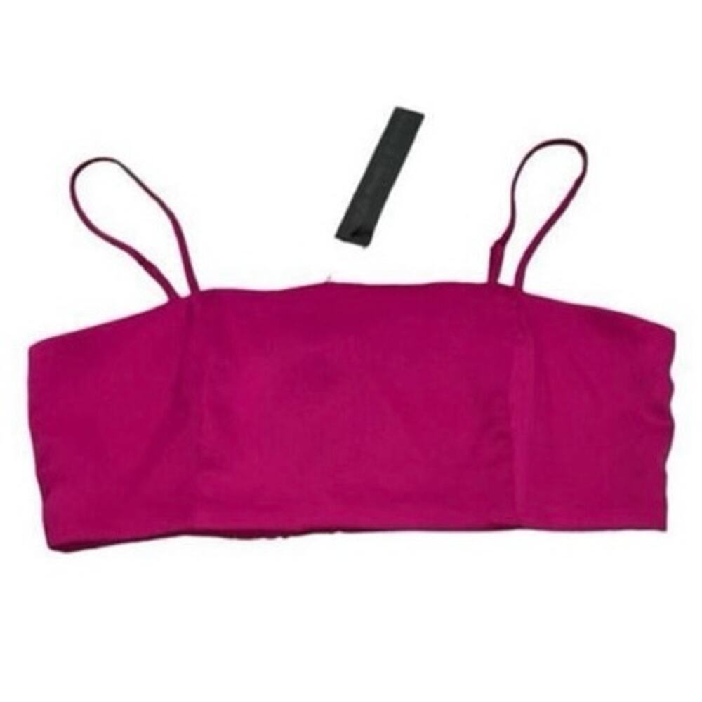 House of Harlow 1960 Magenta Satin Bandeau Crop Top Smocked Back Glam Bustier - Picture 9 of 9